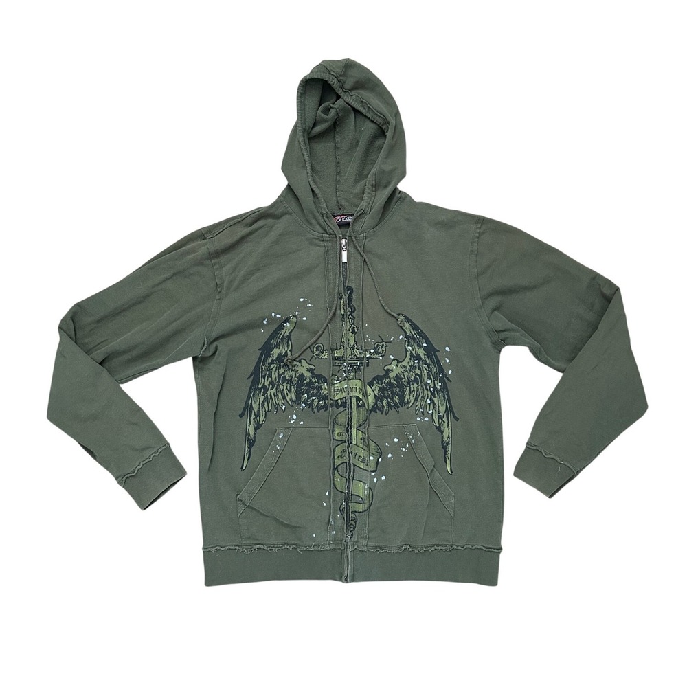 VTG y2k cross knife print zip up hoodie grunge goth‎ emo XL
